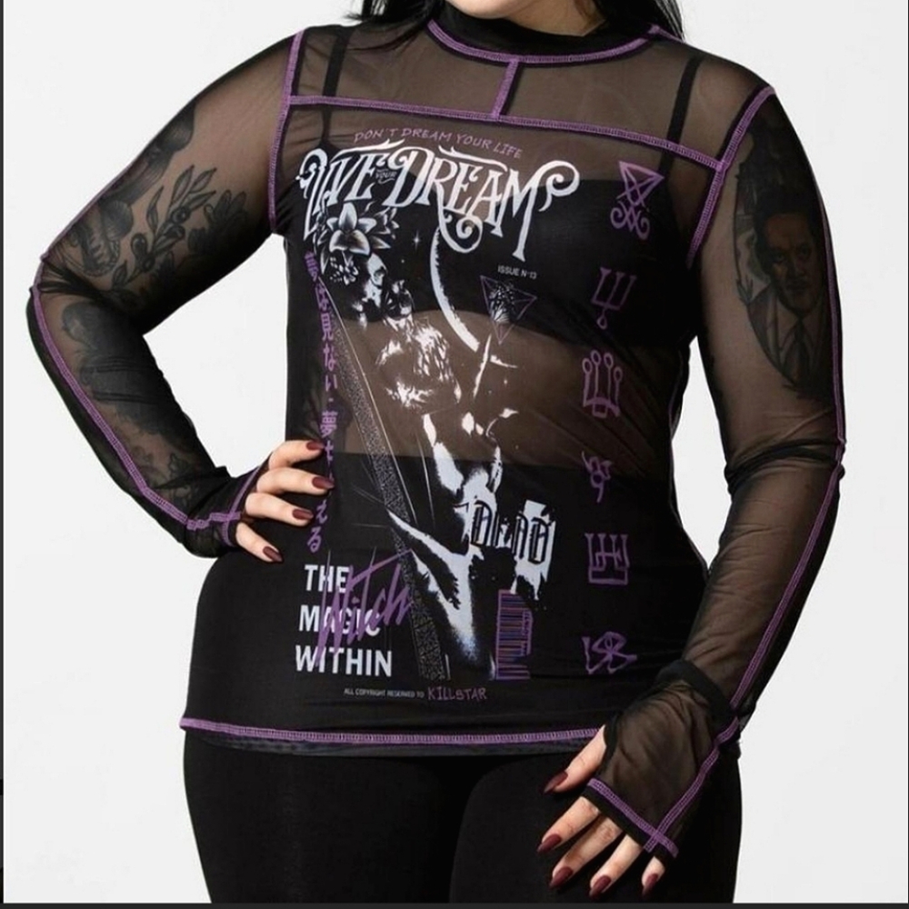 💜🖤Purple and Black Killstar dream mesh top